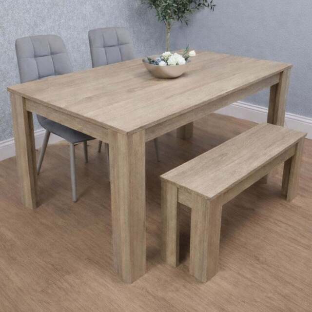 Portland 4 Seater Square Dining Table Set Oak Effect and Grey - Multi - Wilko - image 1