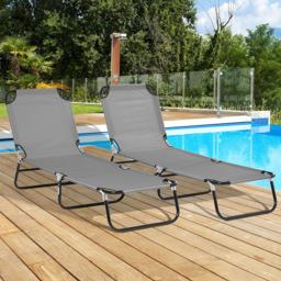 Outsunny Set of 2 Dark Grey Adjustable Folding Sun Lounger - Size: 28 x 56 x 188cm - Wilko - thumbnail 1