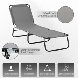 Outsunny Set of 2 Dark Grey Adjustable Folding Sun Lounger - Size: 28 x 56 x 188cm - Wilko - thumbnail 6