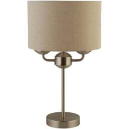 Lighting Collection Tanner Brushed Silver Table Lamp - Size: 34.5 x 28 x 28cm - Satin Nickel, Oatmeal and White - Wilko