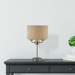 Lighting Collection Tanner Brushed Silver Table Lamp - Size: 34.5 x 28 x 28cm - Satin Nickel, Oatmeal and White - Wilko - thumbnail 3
