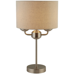 Lighting Collection Tanner Brushed Silver Table Lamp - Size: 34.5 x 28 x 28cm - Satin Nickel, Oatmeal and White - Wilko - thumbnail 4