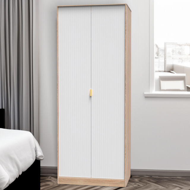 Crowndale 2 Door White Matt and Bardolino Oak Wardrobe Ready Assembled - Wilko - image 1