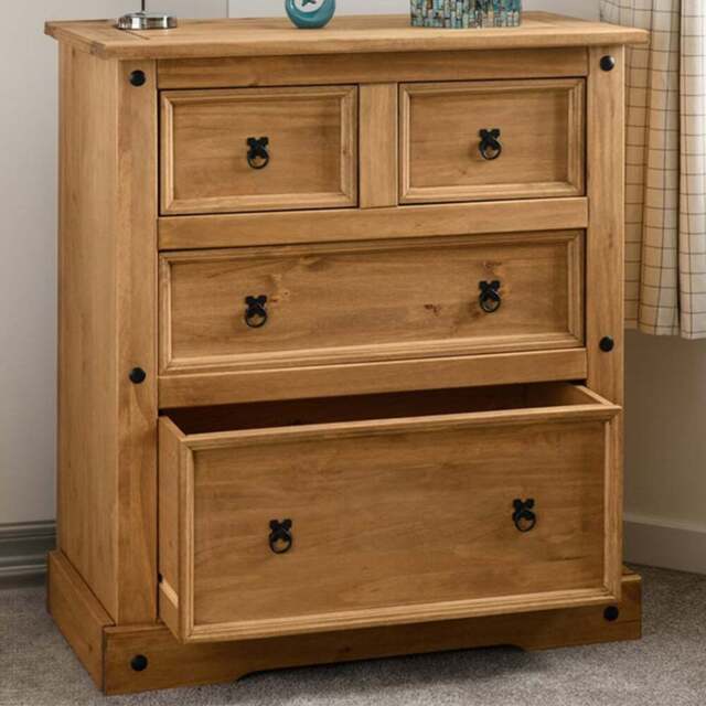 Seconique Corona 4 Drawer Distressed Waxed Pine Chest of Drawers - Brown - Wilko - image 1
