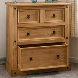 Seconique Corona 4 Drawer Distressed Waxed Pine Chest of Drawers - Brown - Wilko - thumbnail 1