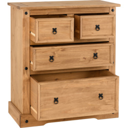 Seconique Corona 4 Drawer Distressed Waxed Pine Chest of Drawers - Brown - Wilko - thumbnail 5