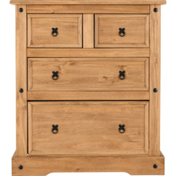 Seconique Corona 4 Drawer Distressed Waxed Pine Chest of Drawers - Brown - Wilko - thumbnail 4