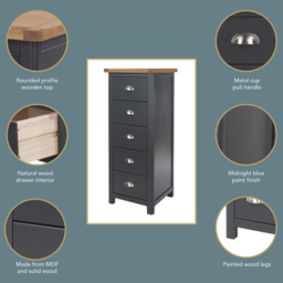 Core Products Dunkeld 5 Drawer Midnight Blue Narrow Chest of Drawers - Wilko - thumbnail 7