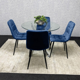 Kosy Koala 4 Seater Glass Round Dining Set Blue Velvet - Multi - Wilko - thumbnail 4