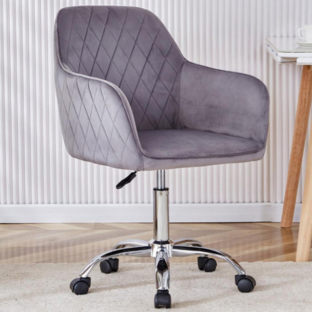 Portland Grey Velvet Swivel Office Chair with Wheels - Wilko - image 1