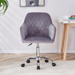 Portland Grey Velvet Swivel Office Chair with Wheels - Wilko - thumbnail 4