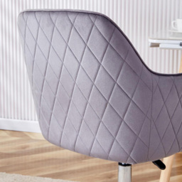 Portland Grey Velvet Swivel Office Chair with Wheels - Wilko - thumbnail 3