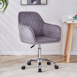 Portland Grey Velvet Swivel Office Chair with Wheels - Wilko - thumbnail 6