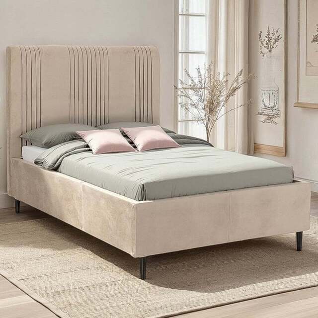 Seconique Maine Double Taupe Velvet Fabric Bed Frame - Wilko - image 1