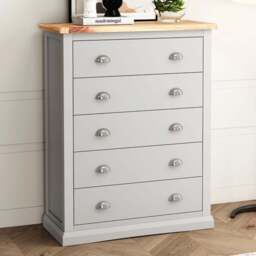 Cabinet Bits Loreo 5 Drawer Grey Chrome Cup Handle Chest of Drawers - Wilko - thumbnail 1