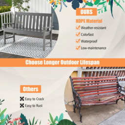 Costway Grey All Weather Garden Bench - Size: 123 x 63 x 18cm - Wilko - thumbnail 7