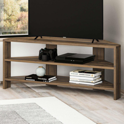 Decortie Thales 2 Shelf Dark Oak Effect Corner Modern TV Unit - Size: 45 x 110 x 36cm - Brown - Wilko
