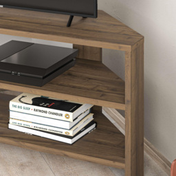 Decortie Thales 2 Shelf Dark Oak Effect Corner Modern TV Unit - Size: 45 x 110 x 36cm - Brown - Wilko - thumbnail 4