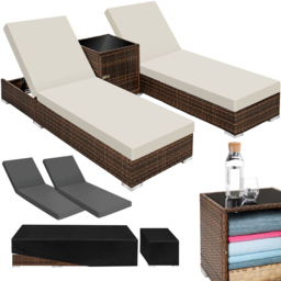 tectake Set of 2 Brown Sun Lounger with Rain Cover - Size: 2 Seater - Wilko - thumbnail 3