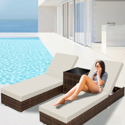 tectake Set of 2 Brown Sun Lounger with Rain Cover - Size: 2 Seater - Wilko