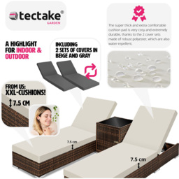 tectake Set of 2 Brown Sun Lounger with Rain Cover - Size: 2 Seater - Wilko - thumbnail 7
