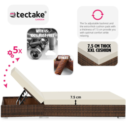 tectake Set of 2 Brown Sun Lounger with Rain Cover - Size: 2 Seater - Wilko - thumbnail 6