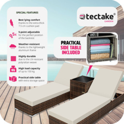 tectake Set of 2 Brown Sun Lounger with Rain Cover - Size: 2 Seater - Wilko - thumbnail 4