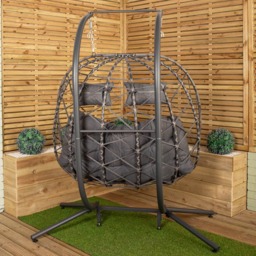 Samuel Alexander 2 Seater Rattan Hanging Garden Egg Chair with Grey Waterproof Cover - Wilko - thumbnail 5