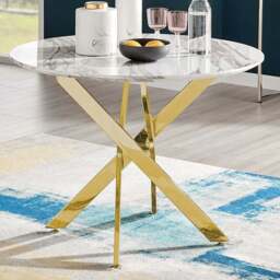Furniturebox Arona 4 Seater Round Dining Table White Marble and Gold - Wilko - thumbnail 1