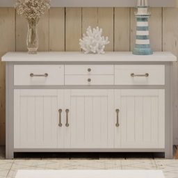 Baumhaus Greystone 3 Door 4 Drawer White Sideboard - Wilko