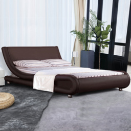 Brooklyn Italian Designer King Size Brown Faux Leather Bed Frame - Wilko - thumbnail 1