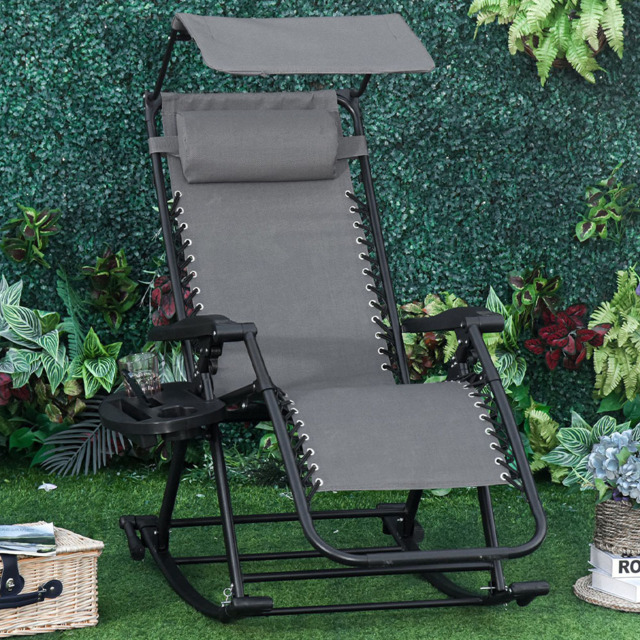 Outsunny Grey Zero-Gravity Foldable Recliner Garden Rocking Chair with Canopy - Size: 1 Seater - Wilko - image 1