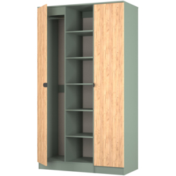 Crowndale Bora 2 Door 6 Shelf Gold Oak and Reed Green Triple Wardrobe - Wilko - thumbnail 7