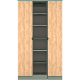 Crowndale Bora 2 Door 6 Shelf Gold Oak and Reed Green Triple Wardrobe - Wilko - thumbnail 3