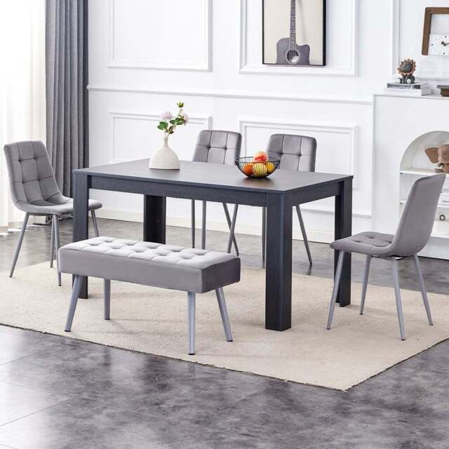 Kosy Koala 6 Seater Dining Set with Bench Dark Grey and Grey Velvet - Multi - Wilko - image 1