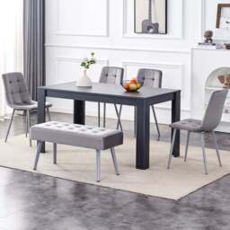 Kosy Koala 6 Seater Dining Set with Bench Dark Grey and Grey Velvet - Multi - Wilko