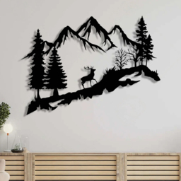 Decortie Mountain Peak and Forest Silhouette Metal Wall Decor - Size: 63.8 x 90 x 0.2cm - Black - Wilko - thumbnail 3