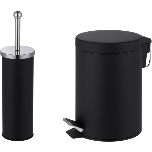 Innoteck Essentials Black Pedal Dustbin and Toilet Brush with Holder Set - Size: 26 x 16.8 x 16.8cm - Wilko - image 1