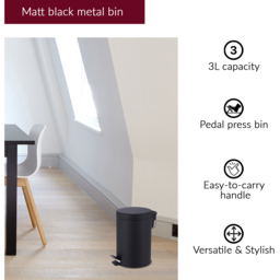 Innoteck Essentials Black Pedal Dustbin and Toilet Brush with Holder Set - Size: 26 x 16.8 x 16.8cm - Wilko - thumbnail 6