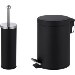 Innoteck Essentials Black Pedal Dustbin and Toilet Brush with Holder Set - Size: 26 x 16.8 x 16.8cm - Wilko - thumbnail 1