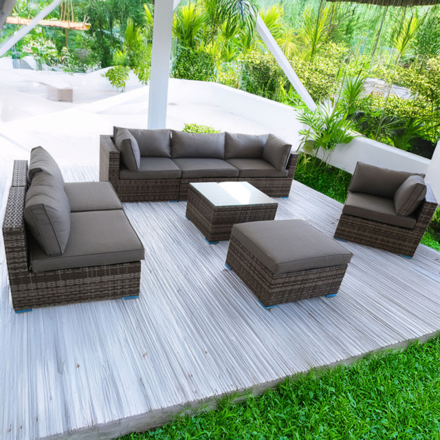 Furniture One 7 Seater Grey Rattan Garden Sofa Set - Wilko - image 1