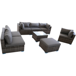 Furniture One 7 Seater Grey Rattan Garden Sofa Set - Wilko - thumbnail 3