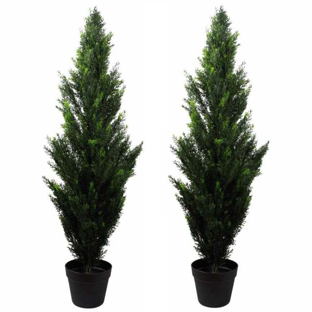 Leaf Artificial Cedar Cypress Topiary Tree 120cm 2 Pack - Size: 120 x 35 x 35cm - Green - Wilko - image 1