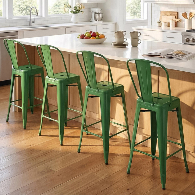 FWStyle Green Gloss Metal Bar Chair 4 Pack - Size: Set of 4 - Wilko - image 1