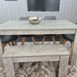 Portland Plastic Leather 6 Seater Dining Set with Bench Stone Grey and Grey - Wilko - thumbnail 4