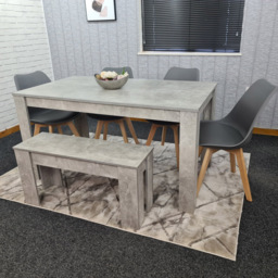 Portland Plastic Leather 6 Seater Dining Set with Bench Stone Grey and Grey - Wilko - thumbnail 7