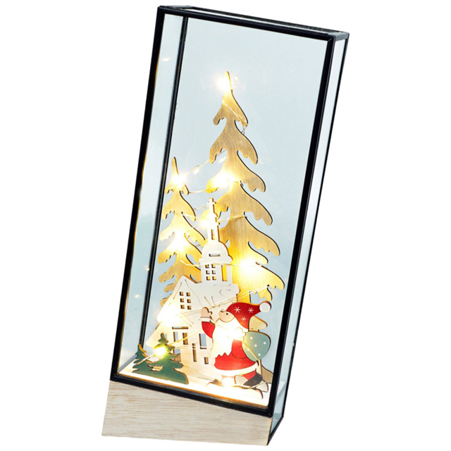 Xmas Haus Multicolour Hurricane Glass Holder with Village and Santa Scene - Size: 5 x 14 x 28cm - Wilko - image 1