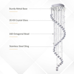 Portland Spiral Crystal Chandelier - Size: 30 x 30 x 120cm - Silver - Wilko - thumbnail 5