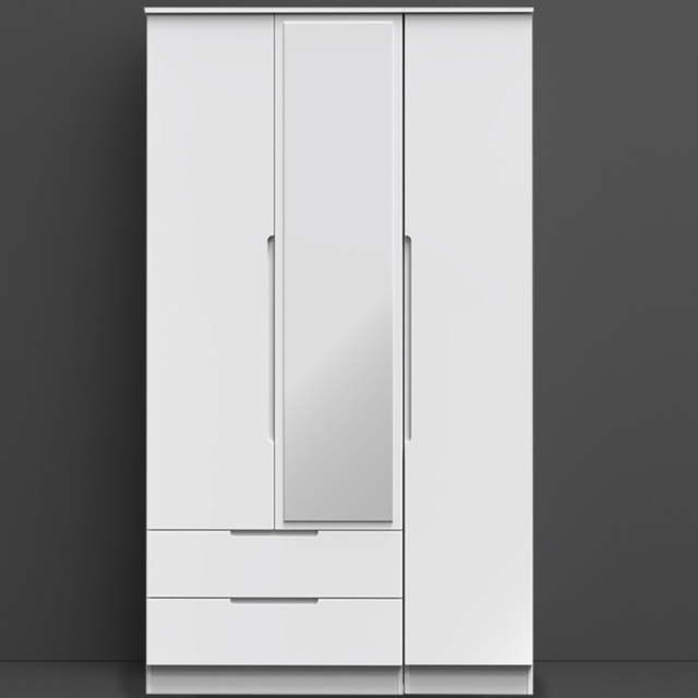 Crowndale Milan 3 Door 2 Drawer Gloss White Tall Mirror Wardrobe - Size: 3 Door, 2 Drawer - Wilko - image 1