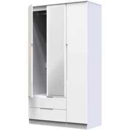 Crowndale Milan 3 Door 2 Drawer Gloss White Tall Mirror Wardrobe - Size: 3 Door, 2 Drawer - Wilko - thumbnail 7